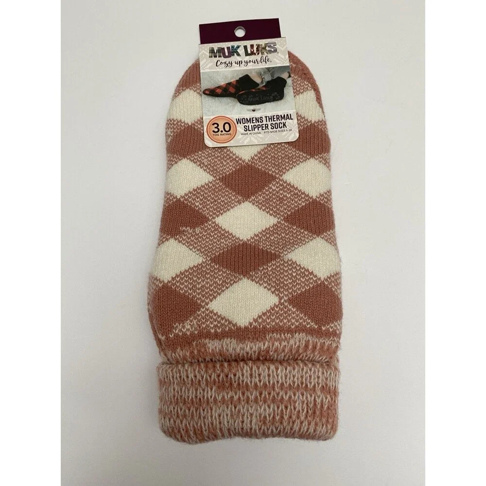 MUK LUKS Thermal Slipper Socks Woman’s 3.0 TOG Rating Size 6-10 Shoe PINK CHECK